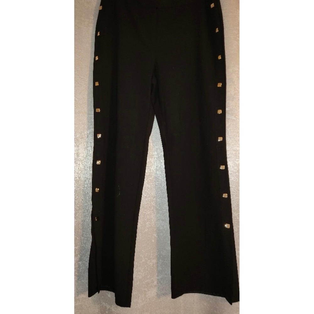 Chicos Black‎ Wide Leg Studded Side Trousers Dress Pants Gold Studs Size 0.5 Reg